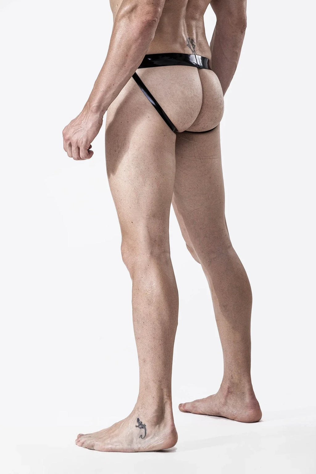 Black & Red Wide-Band Studded-Codpiece Latex Jockstrap