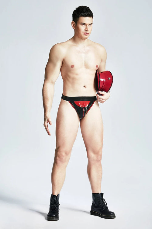 Black & Red 'Dressy' Contrast-Pouch Pull-On Latex G-String