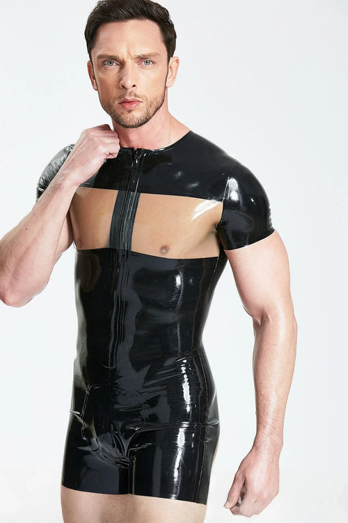 Black & Translucent Grey Windows Short-Sleeve Back-Zip Latex Surfsuit