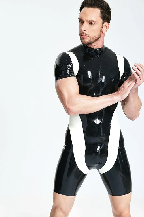 Black & White 'U-Hoo' Short-Sleeve Back-Zip Latex Surfsuit