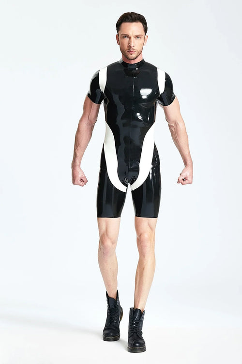 Black & White 'U-Hoo' Short-Sleeve Back-Zip Latex Surfsuit