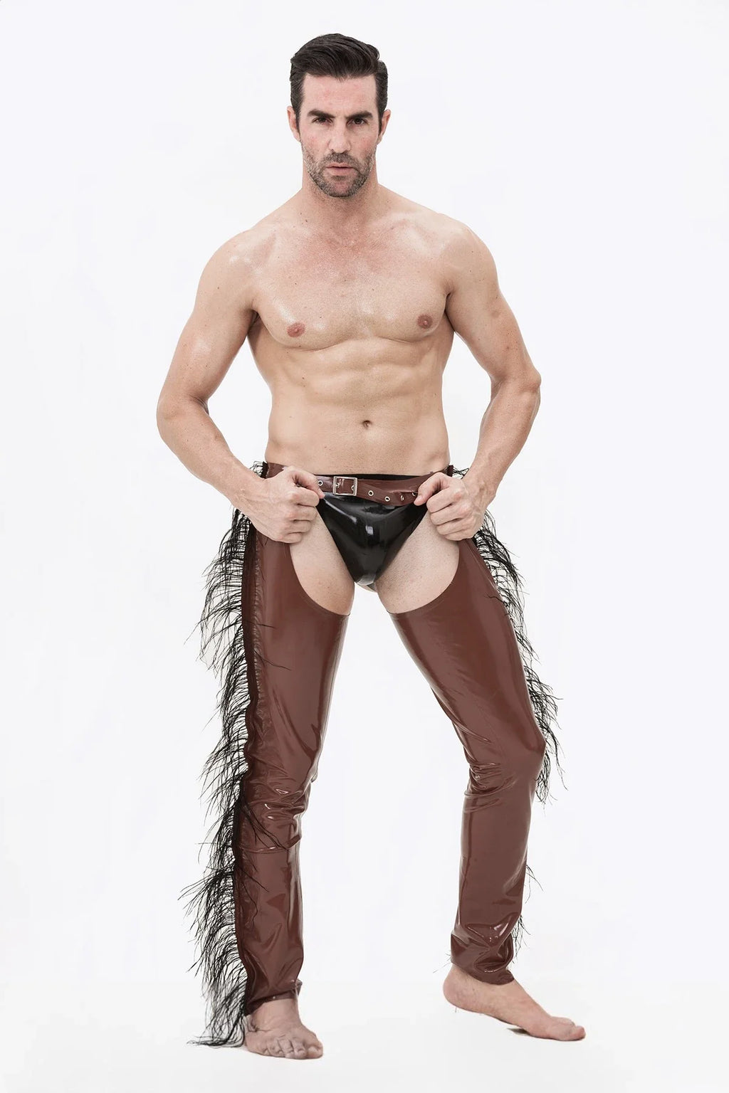 Chocolate Low-Waisted Latex Chaps