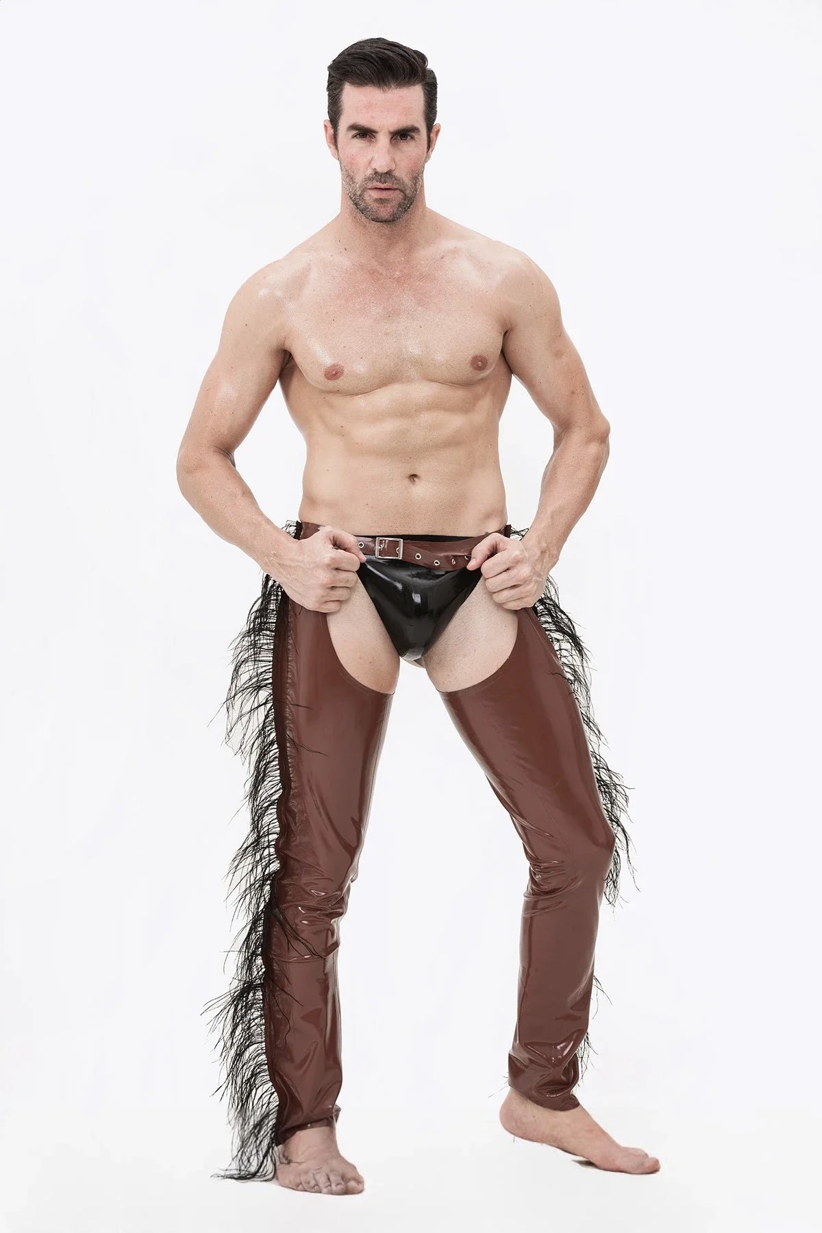 Chocolate Low-Waisted Latex Chaps