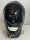 Black Perforated-Eye D-Ring Collar Latex Hood