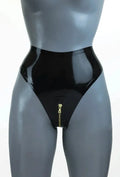 Black High-Waist Front-Zip Latex Panty