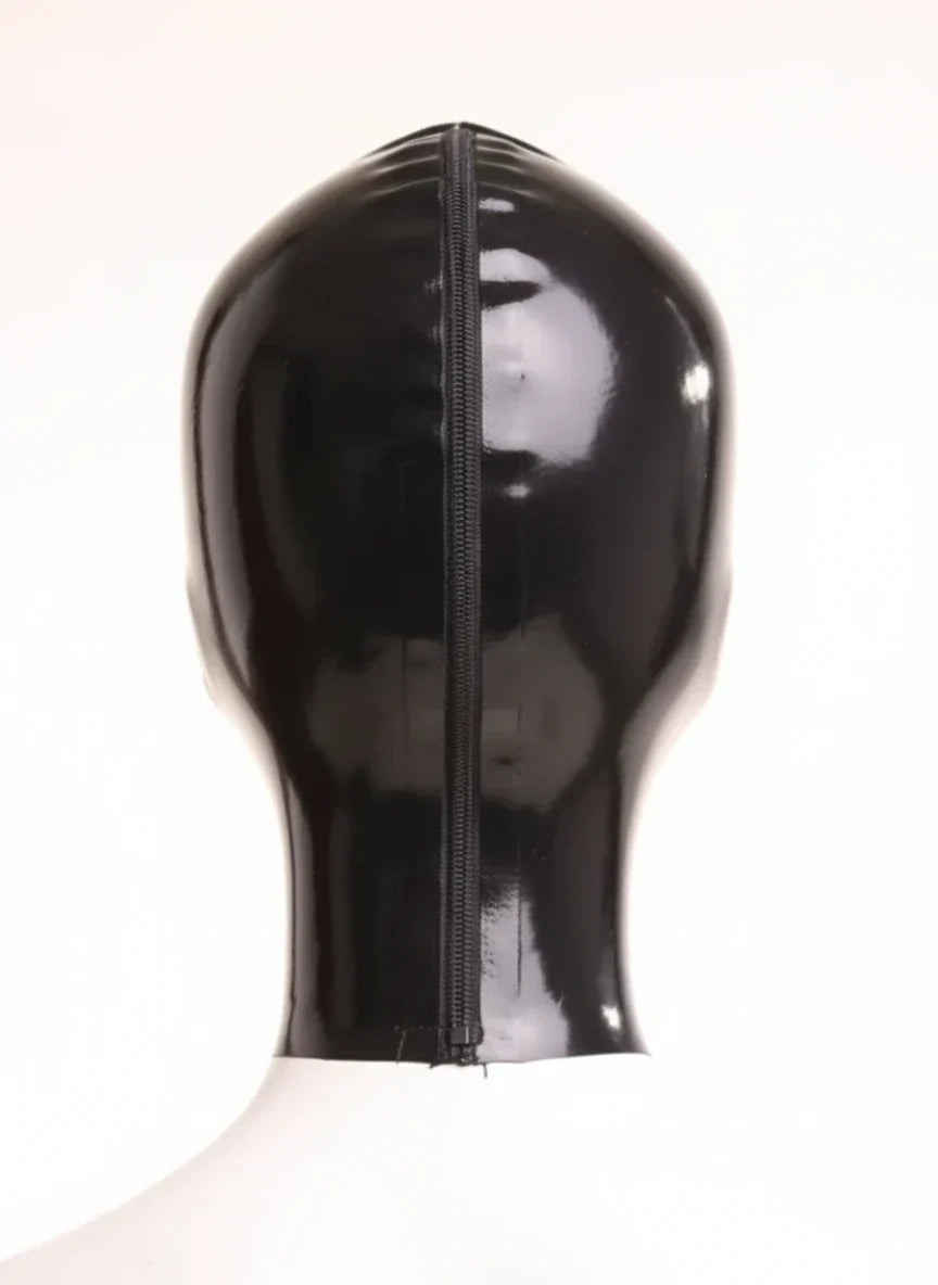 Black Red-Laced Grommet Open-Face Latex Hood