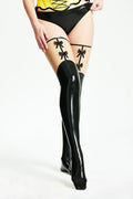 Black & Translucent Natural Contrast-Trim Pull-On Latex Stockings
