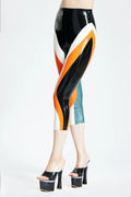 Black & Orange Color-Block Zipperless Latex Leggings
