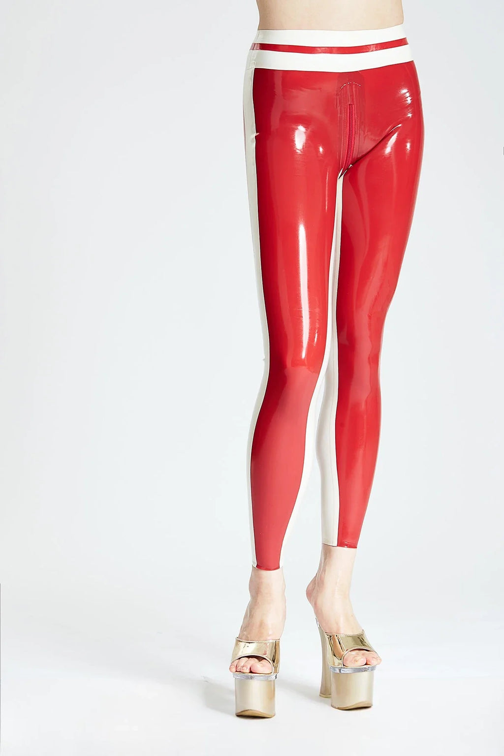 Red & Pure White Contrast-Trim Pull-On Latex Leggings