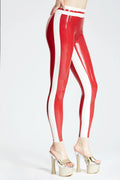 Red & Pure White Contrast-Trim Pull-On Latex Leggings