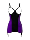 Black Purple-Trim Snap Back-Zip Latex Dress