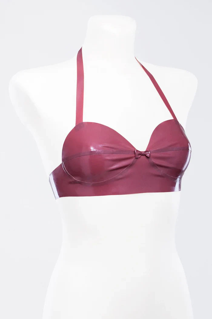 Electric Pink Bow Glossy Pull-On Latex Bra