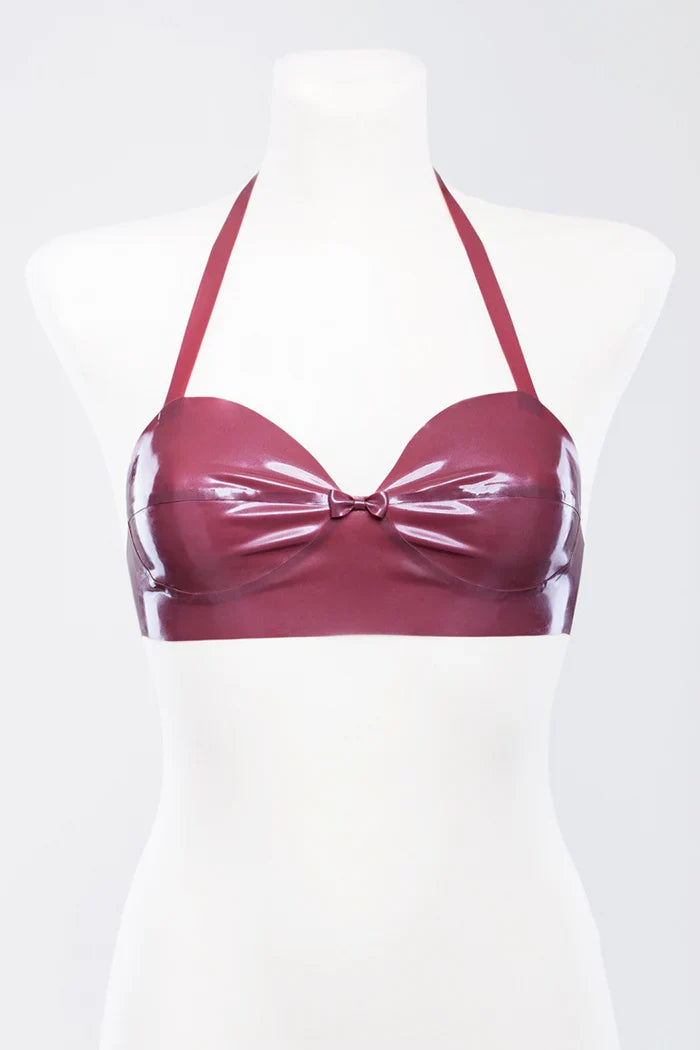 Electric Pink Bow Glossy Pull-On Latex Bra