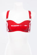 Red Triple-Ring Glossy Pull-On Latex Bra