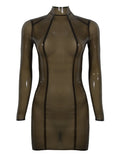 Transparent Princess-Seam Raglan Back-Zip Latex Mini Dress
