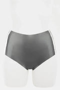 Metallic Silver Thong-Back Optional-Cutout Latex Shorts