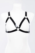 Black Metal-Ring Pull-On Strap Latex Harness Bra