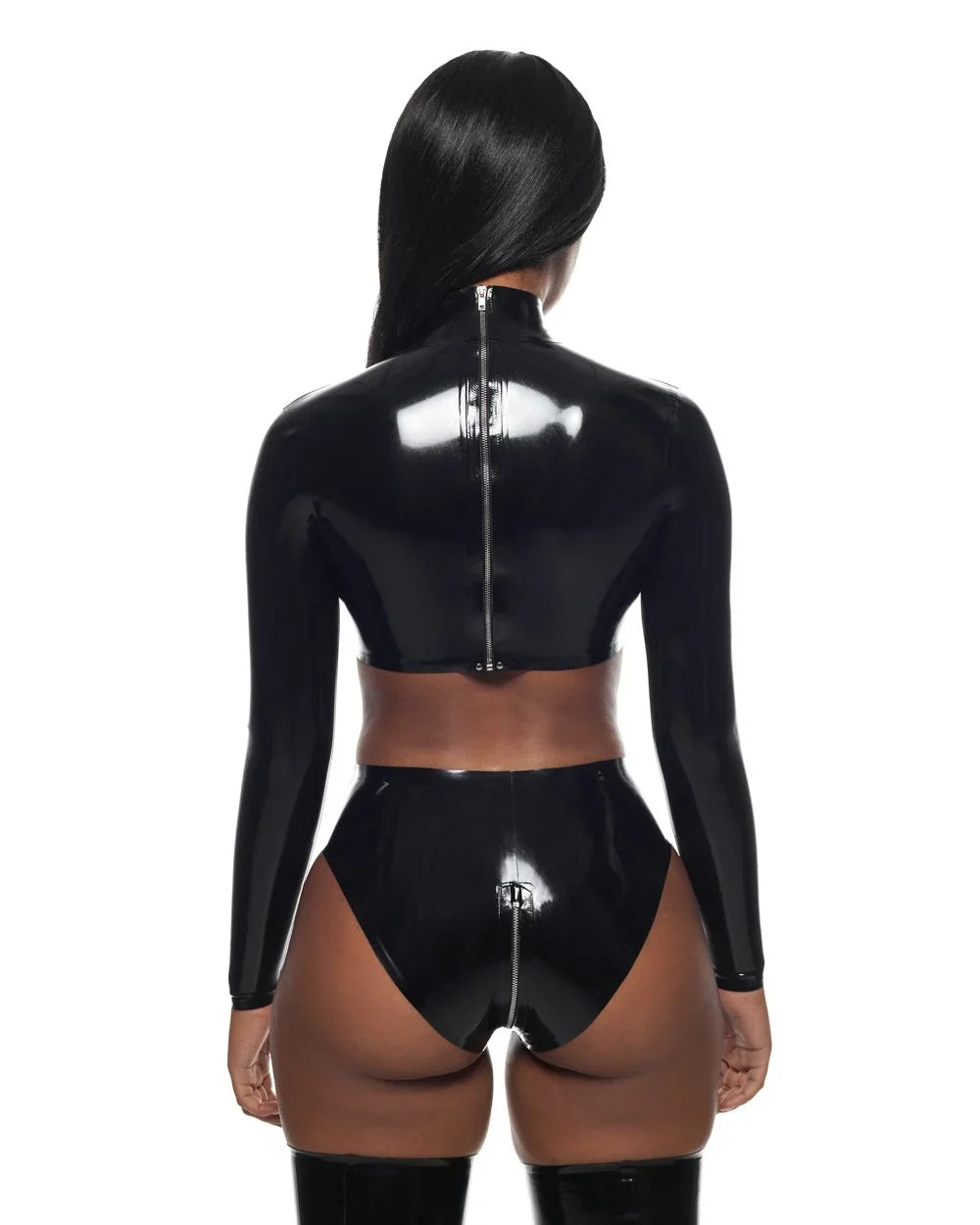 Black High-Waist Crotch-Zip Latex Briefs