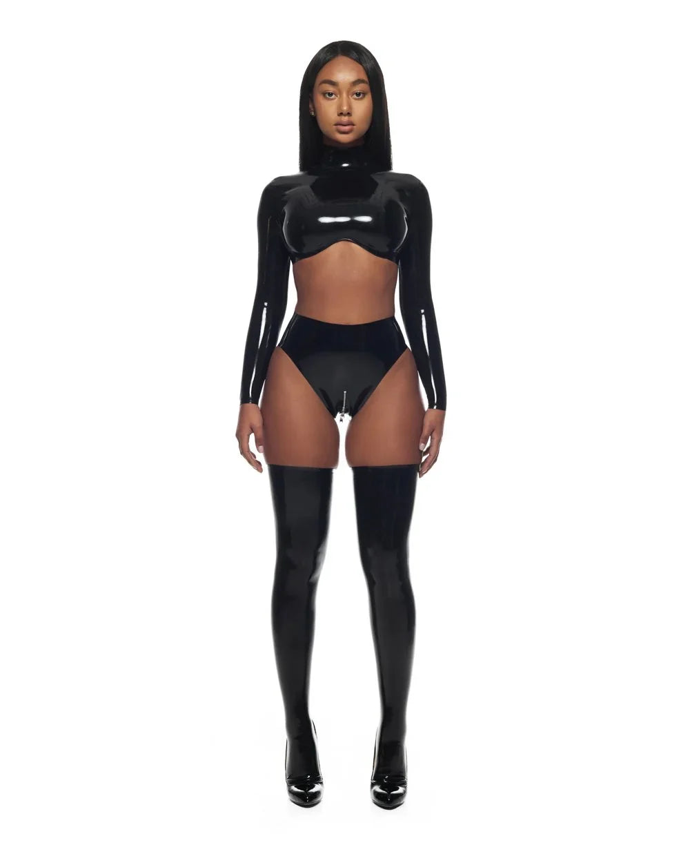 Black High-Waist Crotch-Zip Latex Briefs
