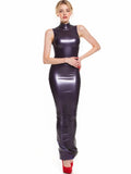 Purple Sleeveless Double-Way Back-Zip Latex Maxi Dress