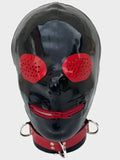 Black Red Compound-Eye Zip-Mouth Latex Hood