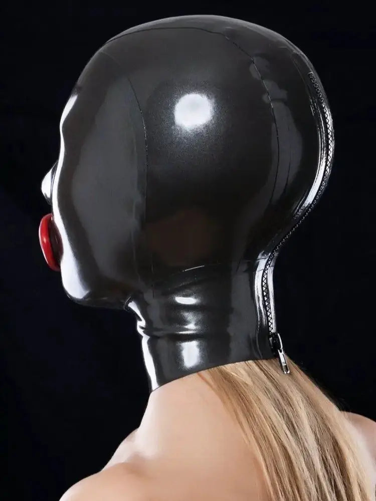 Metallic Pewter Red Mouth-Condom Latex Hood