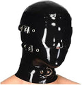 Black Removable Eye-Mouth Patch Collar Latex Hood