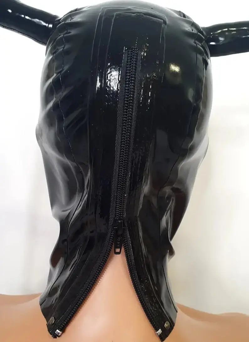 Black Braided Double-Ponytail Open-Face Latex Hood