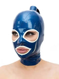 Blue White-Trim Ponytail Open-Face Latex Hood