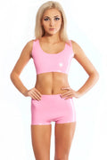 Pink Seam-Shaped Pull-On Latex Top Shorts Set