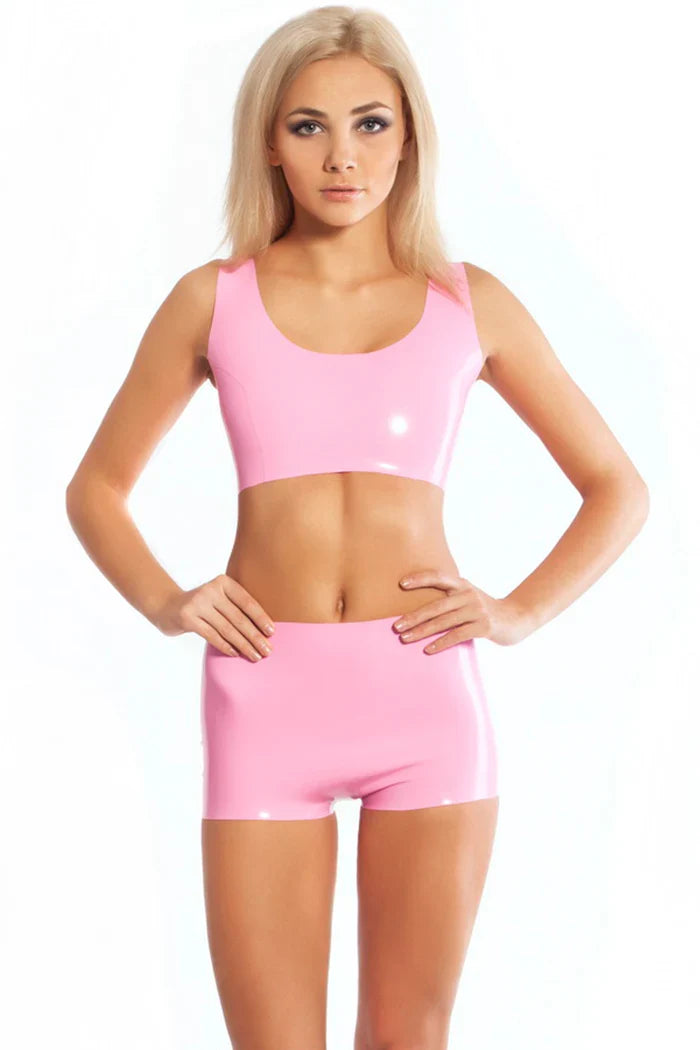 Pink Seam-Shaped Pull-On Latex Top Shorts Set