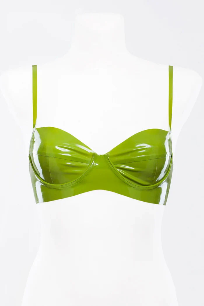 Natural Green Underwire Two-Row Button-Back Latex Bra