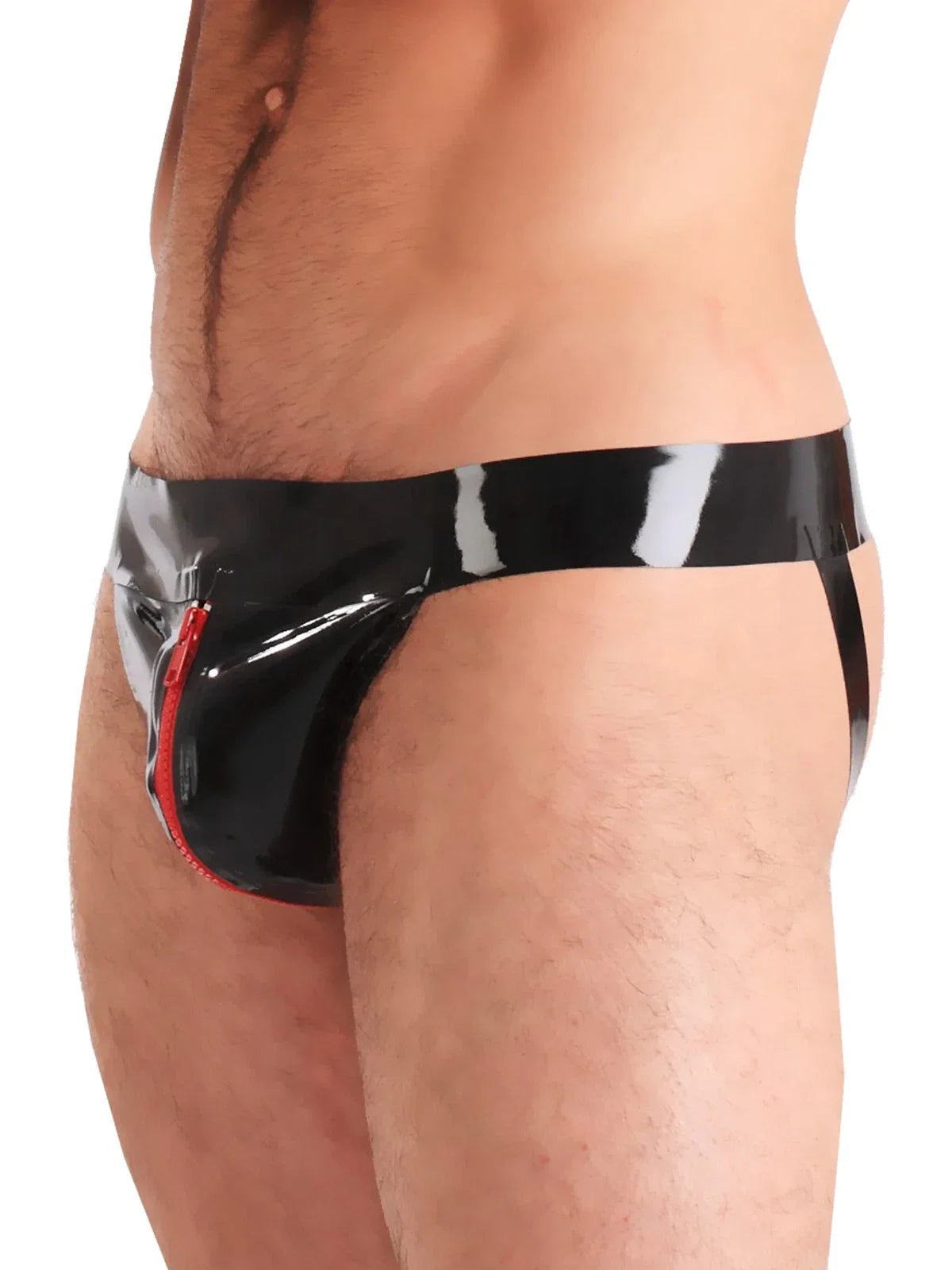 Black Red-Zip Latex Shorts