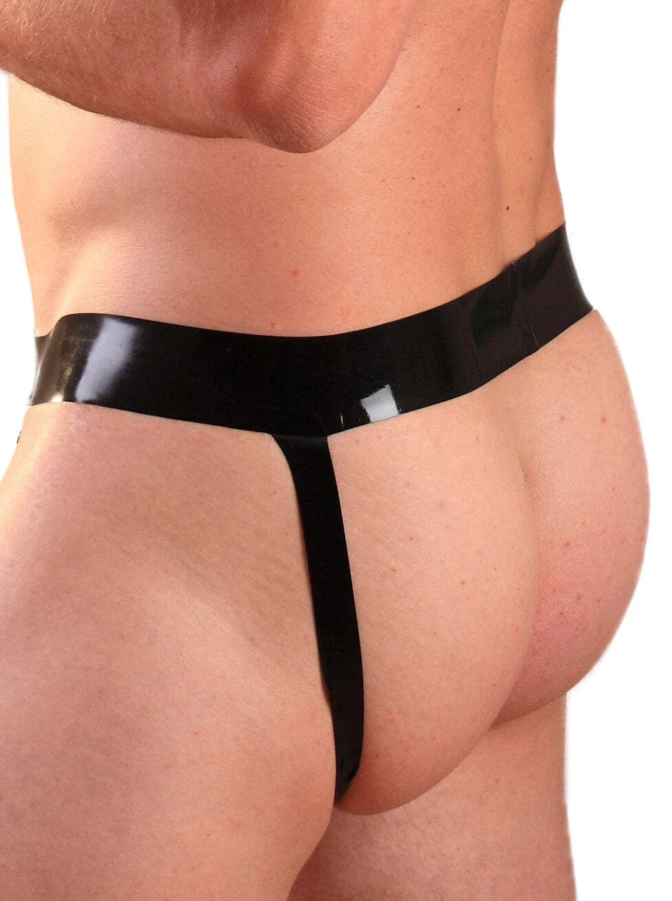 Black Striped Front-Zip Latex Shorts