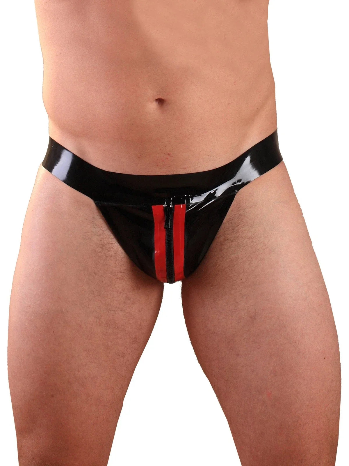 Black Striped Front-Zip Latex Shorts