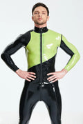 Black & Grass Green Asymmetric Two-Tone Front-Zip Latex Jacket