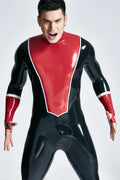 Black Red White Baseball-Look Back-Zip Latex Catsuit