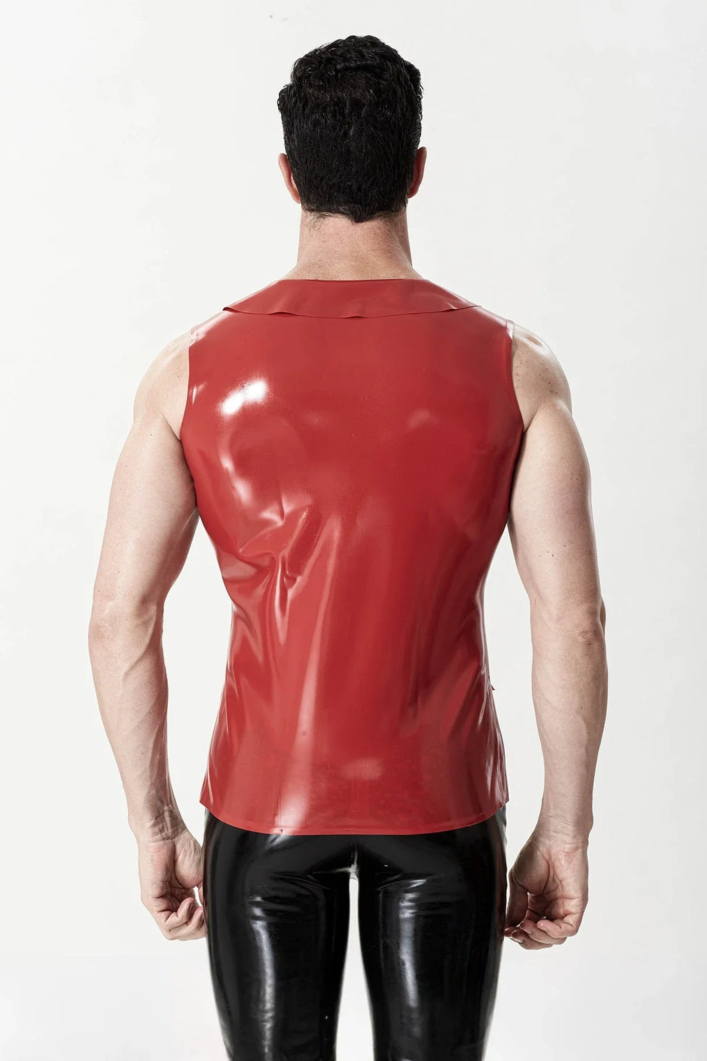 Red Double-Breasted Lapel Four-Button Tapered Latex Waistcoat