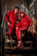 Red & Black Three-Stripe Elasticated Latex Tracksuit Pants