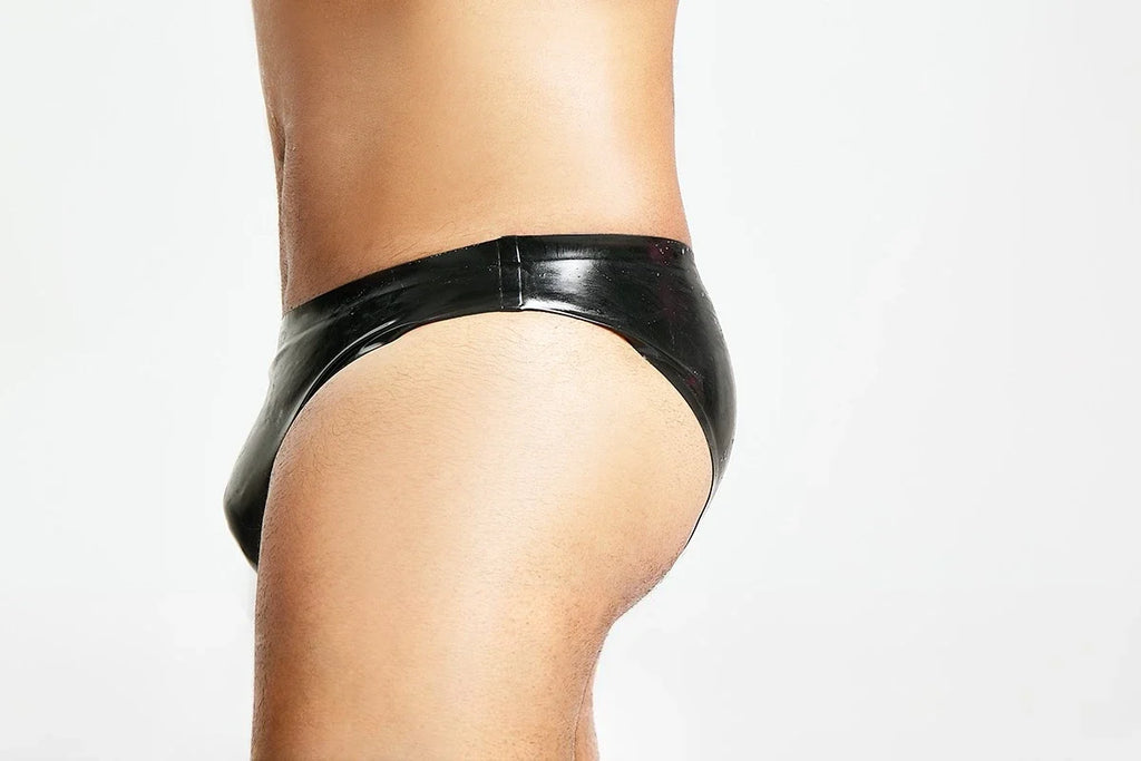 Black Seamless-Waist Pull-On Latex Swimming Briefs