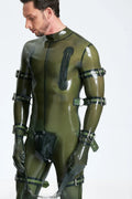 Translucent Olive 'Straight-Jacket' Bondage Codpiece Back-Zip Latex Catsuit