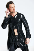 Black Musketeer V-Lapel Double-Breasted French-Cuff Flared Open-Front Latex Formal Jacket