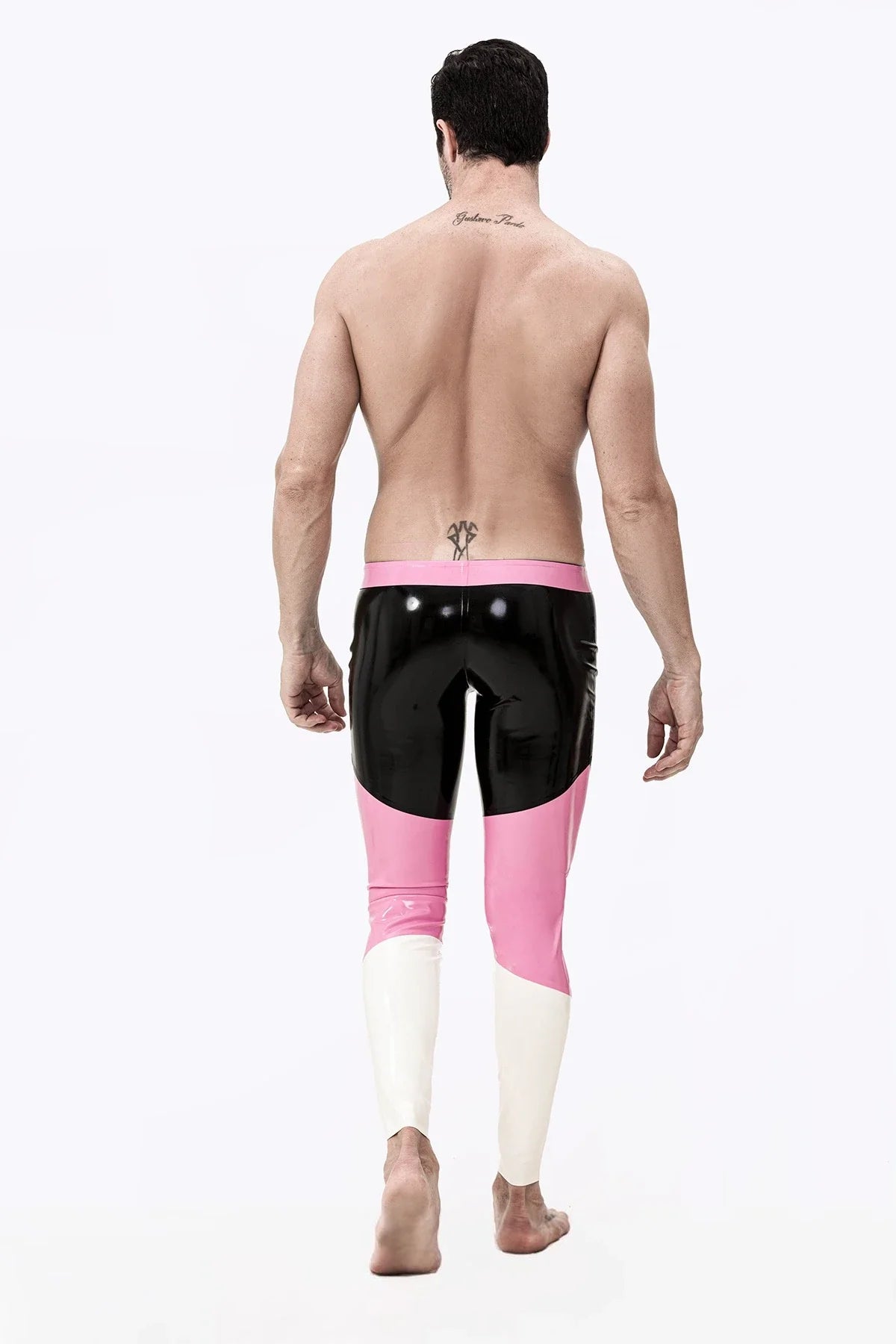 Black, Pink & White Neapolitan Three-Color No-Zip Latex Leggings