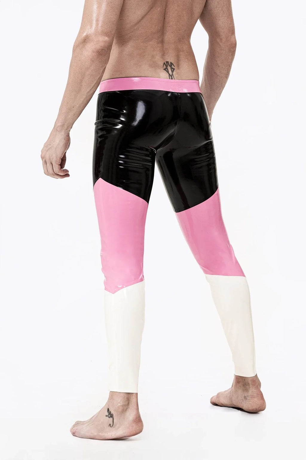 Black, Pink & White Neapolitan Three-Color No-Zip Latex Leggings