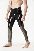 Black & Metallic Platinum On Point Pointed-Leg-Panel Above-Waist No-Zip Latex Leggings