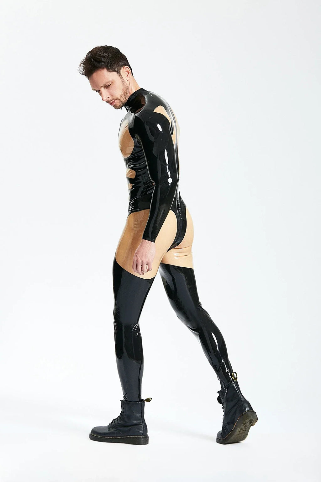 Black Translucent Natural Orion Three-Way Through-Zip Latex Catsuit