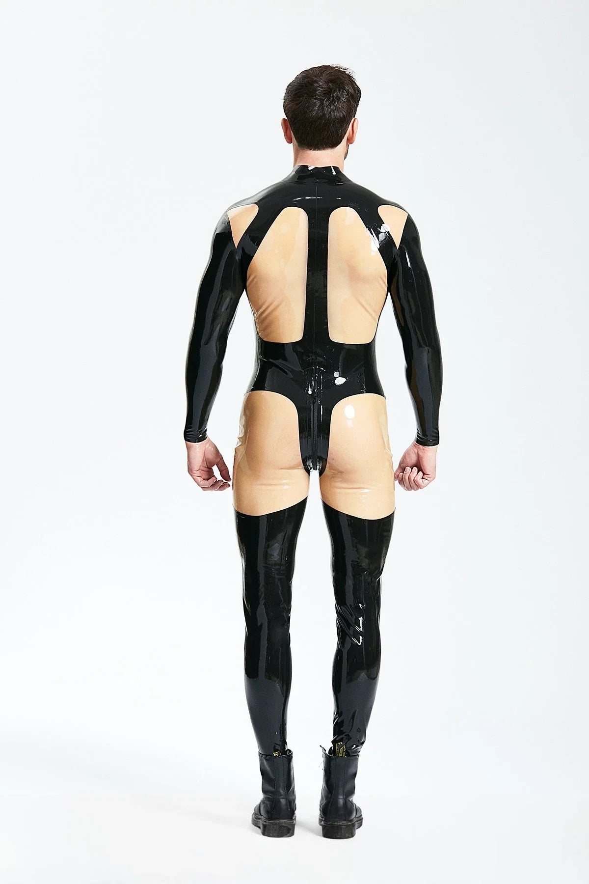 Black Translucent Natural Orion Three-Way Through-Zip Latex Catsuit