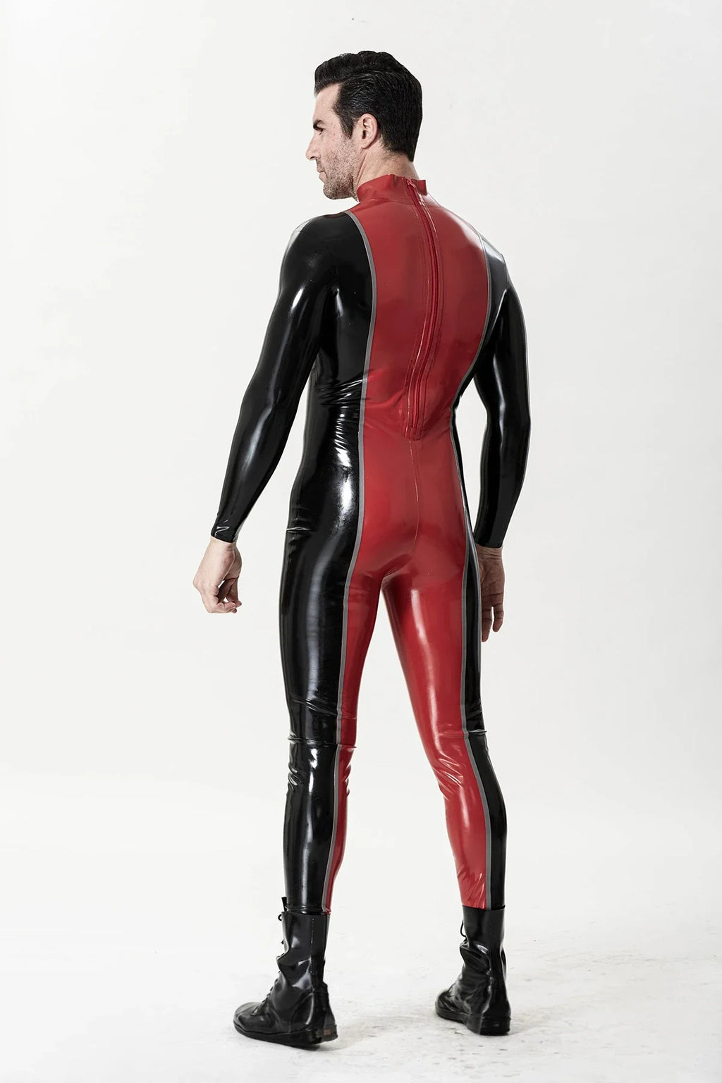 Red & Black 'Prince Regal' Two-Tone Back-Zip Latex Catsuit