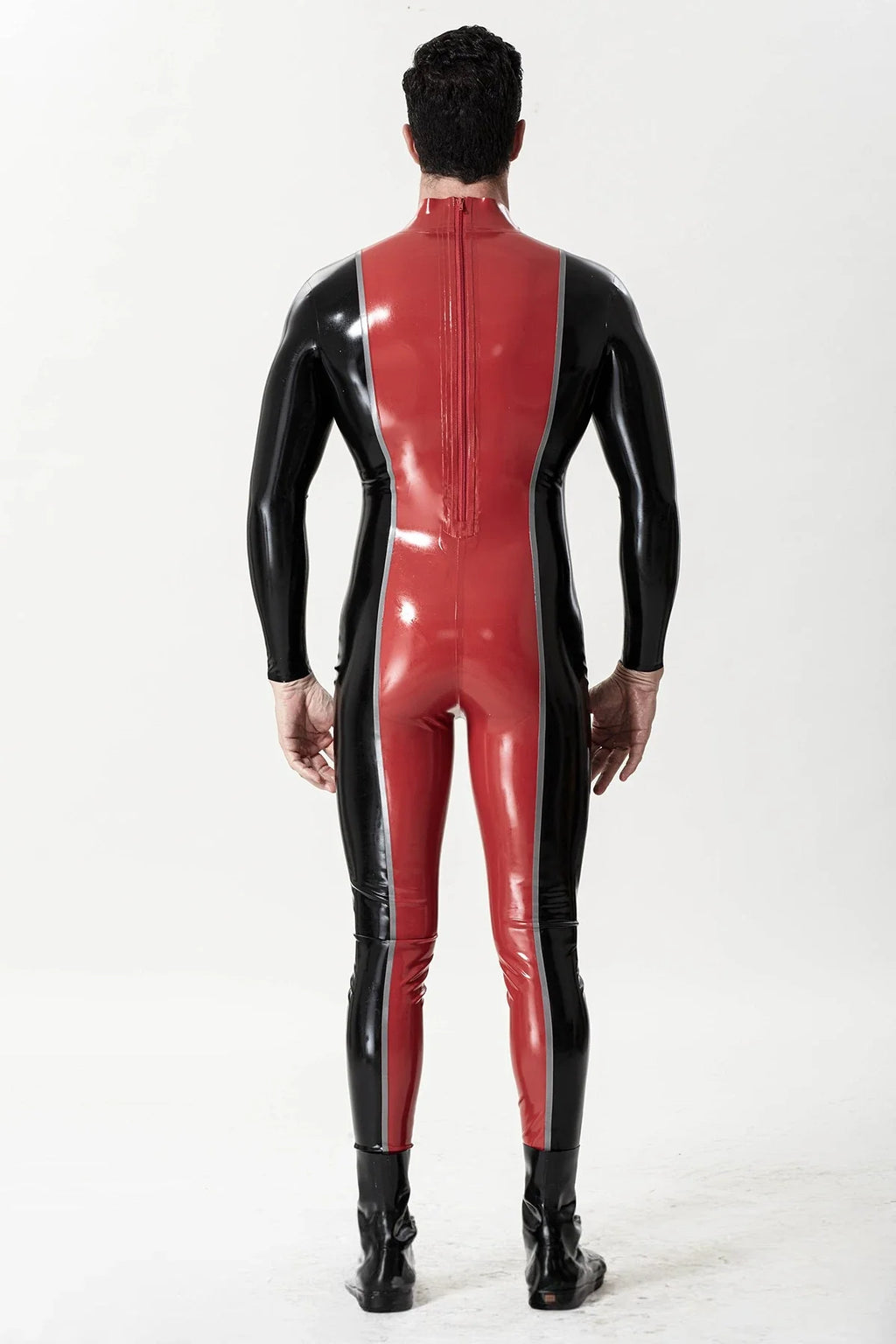 Red & Black 'Prince Regal' Two-Tone Back-Zip Latex Catsuit