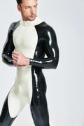 White Black-Panel Two-Tone Back-Zip Latex Catsuit